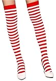 Krautwear® Damen Gestreifte Overknees Strümpfe Ringelstrümpfe Karneval Fasching Cosplay 80er Jahre (rot/weiss)