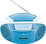 SCHWAIGER 661651- Tragbarer CD-Player mit Kassette und Radio MP3 USB Anschluss UKW FM Radio AUX Kopfhörer Boombox Stereo für zuhause und unterwegs Netz- und Batteriebetrieb Display