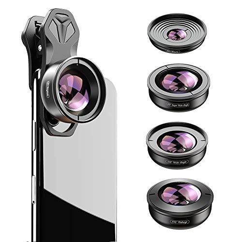 Apexel HD 5in1 Kameraobjektiv-Set, 2x Teleobjektiv+170° Super Weitwinkelobjektiv+10x Makroobjektiv+110° Weitwinkelobjektiv+195 ° Fischauge für iPhone X/XS Samsung Huawei und die meisten Smartphones