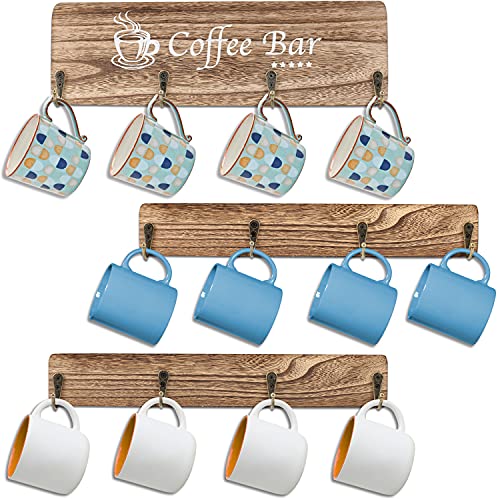 Wandbehang Kaffeebecher Halter, Kaffeetassenregal Holz mit 12 Tassenhaken für Zuhause, Küche Aufbewahrung und Dekoration