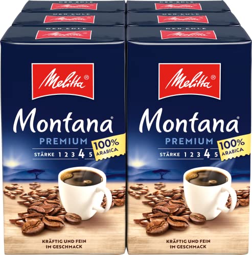 Melitta Gemahlener Röstkaffee, Filterkaffee, 100% Arabica, kräftig-feiner Geschmack, Stärke 4, Montana Premium, 6er Pack (6 x 500 g)