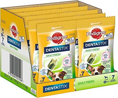 Pedigree DentaStix Daily Fresh Zahnpflegesnack für kleine Hunde – Hundeleckerli mit Aktivwirkstoffen für jeden Tag – Für gesunde Zähne und einen frischen Atem – 1 x 10 Stück