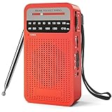 Taschenradio Batteriebetrieben FM/AM, Kleines Radio mit Eingebautem Stereolautsprecher/Kopfhöreranschluss, Tragbare Radios mit AA-Batterieleistung zum Wandern, Joggen und Camping(Rot)