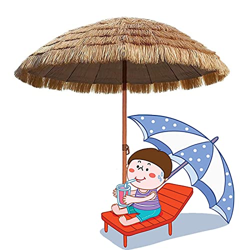 VSOYRA Sonnenschirm Hawaii Strandschirm UV Schutz 225×180cm Marktschirm Terrassenschirm mit Kurbel, Bastschirm Hawaiischirm, Balkonschirm mit Neigungs Regenschirm