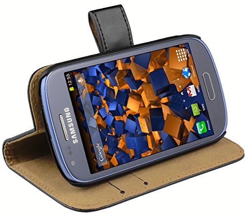 mumbi Echt Leder Bookstyle Case kompatibel mit Samsung Galaxy S3 mini Hülle Leder Tasche Case Wallet, schwarz