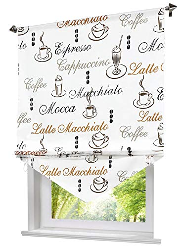 Blickdichte Raffrollo mit Kaffee Tasse Muster Rollos Vorhang Deko für Haus (B*H 60 * 140cm, Kaffee)