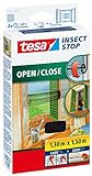 tesa Insect Stop COMFORT Open / Close Fliegengitter Fenster zum Öffnen und Schließen - Insektenschutz Rollo selbstklebend - Anthrazit, 130 cm x 150 cm