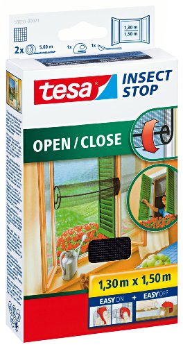 tesa Insect Stop COMFORT Open / Close Fliegengitter Fenster zum Öffnen und Schließen - Insektenschutz Rollo selbstklebend - Anthrazit, 130 cm x 150 cm