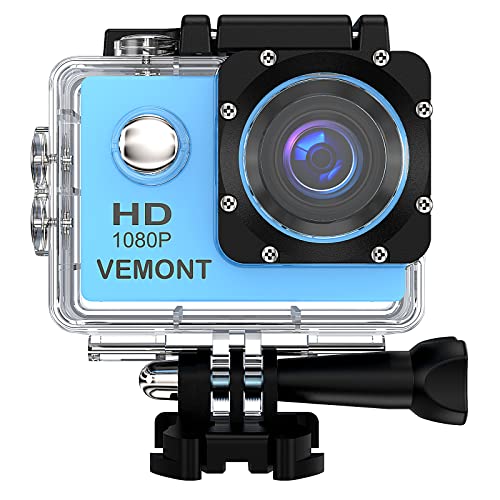 VEMONT 1080p 12MP Action Kamera Full HD 2,0 Zoll Bildschirm 30m/98 Fuß wasserdichte Sports Kamera mit Zubehör Kits für Fahrrad Motorrad Tauchen Schwimmen usw