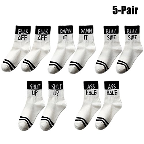 ZOYLINK 5 Paare Damen Crew Socken Lustige Socken Buchstaben Gedruckt Baumwolle Sportlich Socken