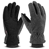 OZERO Thermo Handschuhe,Leder Warme Winter Handschuhe zum Laufen,1 Paar, Grau, L