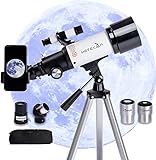HETEKAN Teleskop, Teleskop Astronomie für Erwachsene Kinder Anfänger, 70mm Apertur 400mm AZ Mount Refraktor-Teleskop mit Stativ, Sucher und Telefon-Adapter