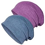 Senker Fashion Slouchy Beanie-Mütze, Baumwolle, Chemo-Kopfbedeckung, für Damen und Herren, 2 Stück, B-Denim-Blau/Violett, Large
