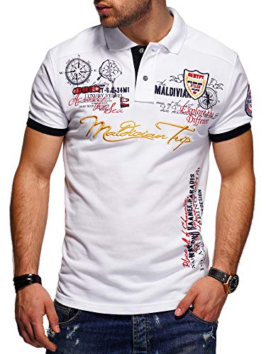 behype. Herren Kurzarm Polo-Shirt Bedruckt Maldivian 20-3020 Weiß L