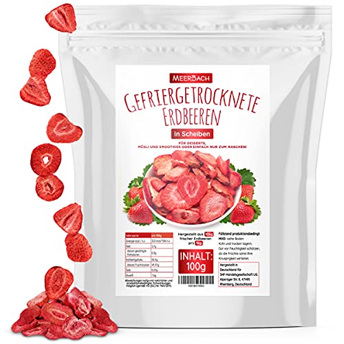 Erdbeeren gefriergetrocknet, 100g gefriergetrocknete Früchte in Scheiben, ungezuckert, fruchtige Erdbeerchips, getrocknete Erdbeeren