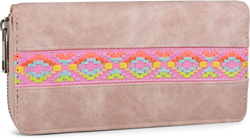 styleBREAKER weiche Geldbörse mit gesticktem trendigem Zackenmuster, umlaufender Reißverschluss, Portemonnaie, Damen 02040070, Farbe:Rose