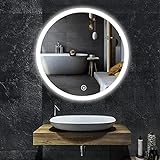 YOLEO Runder Badspiegel mit LED-Beleuchtung, Wandspiegel 60*60cm, Badzimmer Spiegel mit Touchschalter und Explosionsgeschütztes Glas, Kaltweiß 6400K