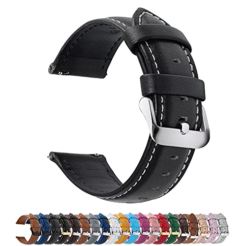 Fullmosa 12 Farben Uhrenarmband, Axus Serie Lederarmband Ersatz-Watch Armband mit Edelstahl Metall Schließe für Herren Damen 14/16/18/20/22/24mm,Schwarz 22mm