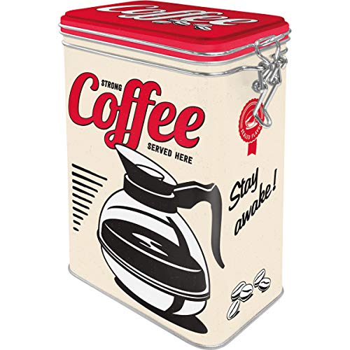 Nostalgic-Art 31105 Retro Kaffeedose Strong Coffee Served Here – Geschenk-Idee für Kaffee-Liebhaber, Blech-Dose mit Aromadeckel, Vintage Design, 1,3 l