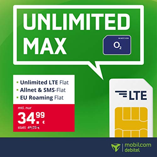 Handyvertrag o2 Free Unlimited Max - Unlimitierte Internet Flat, Allnet Flat Telefonie & SMS in alle Deutschen Netze, EU-Roaming, 24 Monate Laufzeit