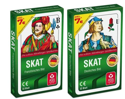 Spielkartenfabrik Altenburg 2er Set aus Skat Französisches Bild und Skat Deutsches Bild Kornblume Kartenspiel in Faltschachtel