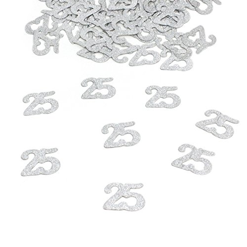 Oblique-Unique® Konfetti Zahl 25 Silber Glitzereffekt Deko Geburtstag Hochzeitstag Jubiläum - großes Konfetti -
