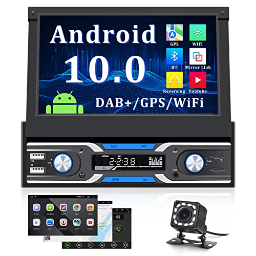 CAMECHO DAB+ Android 10 Autoradio 1 Din Mit Navi,Autoradio Mit Bildschirm 7 Zoll /Bluetooth Freisprecheinrichtung/WiFi/GPS/USB/ DVR Input/Lenkradsteuerung/Spiegel-Link+Rückfahrkamera
