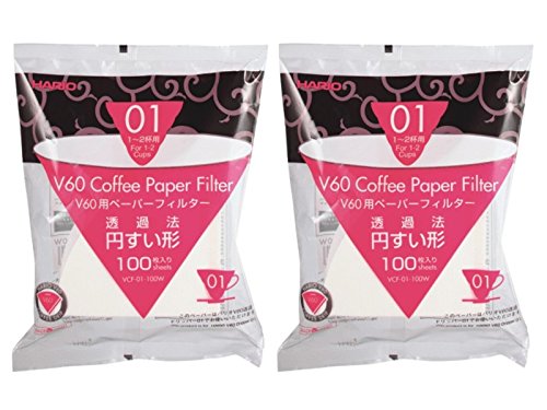 Hario VCF-01-100W V60 Papierfilter für 01 Kaffee Dripper, weiß x 2Pack (Gesamt 200 Stück) Wert Set