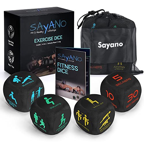 Sayano – 4 x Workout/Fitnesswürfel für Home & Outdoor Fitness, Sportübungen/Workout + Tasche + Anleitung