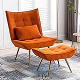 Wahson Sessel Samt Relaxsessel Loungesessel Ohrensessel Polsterstuhl mit Hocker Fernsehsessel Lesesessel für Schlafzimmer/Wohnzimmer (Orange)