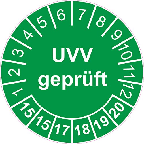 Prüfplakette/Prüfetikett/Prüfaufkleber 30 mm Durchmesser selbstklebend grün 50 Stück -'UVV geprüft' - 2015-2020