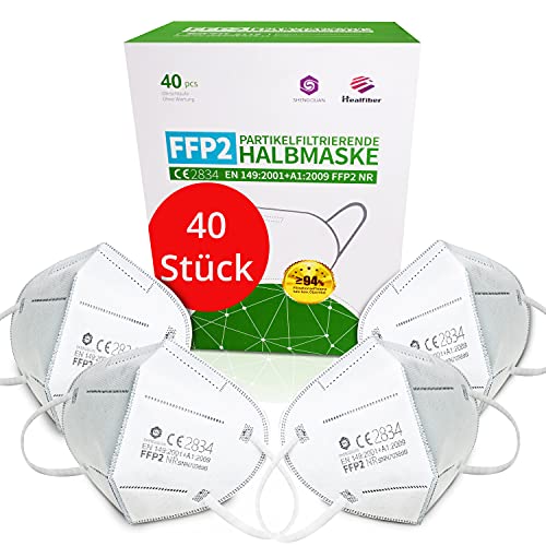 Simplecase 40 Stück FFP2 Maske, CE Zertifiziert von offiziell benannter Stelle CE2834, Atemschutzmaske, Partikelfiltermaske