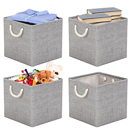 RIWNNI Aufbewahrungsbox Stoff 30x30 [4-Pack], Faltbarer Aufbewahrungsbox für Stoff, Ideal für Kallax-Regale, Schlafzimmer, Kinderzimmer - (Grau)