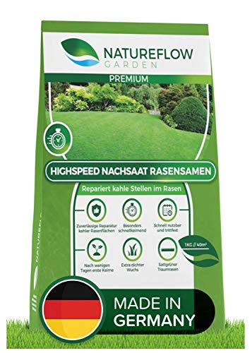 Natureflow Premium Rasen Nachsaat - Besonders Schnellkeimende Rasensamen - Zuverlässige Grassamen zur Rasen-Reparatur - Für Ihren Traumgarten 1kg