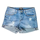 Hocaies Damen Jeansshorts Basic in Aged-Waschung Jeans Bermuda-Shorts Kurze Hosen aus Denim für den Damen Sommer High Waist Denim Kurze Hose mit Quaste Ripped Loch Hotpants Shorts (36, 03 Hell blau)