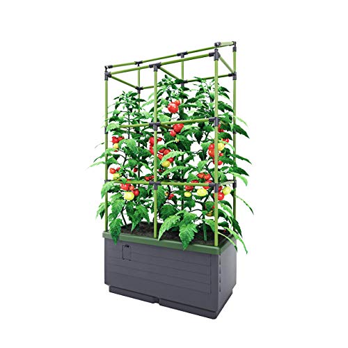 Bio Green Pflanzkübel CITYJUNGLE | Hochbeet für Balkon und Terrasse | Wasserspeicher und Rankhilfe integriert | Blumenkasten für Gemüse und Kräuter | 62 x 33 x 128 cm