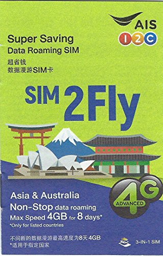 Prepaid Sim-Karte Asien - 14 Länder - 4GB Daten 3G / 4G - 8 Tage - SIM2Fly