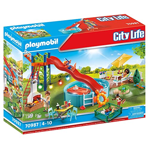 PLAYMOBIL City Life 70987 Poolparty mit Rutsche, Mit Lichteffekt, Spielzeug für Kinder ab 4 Jahren