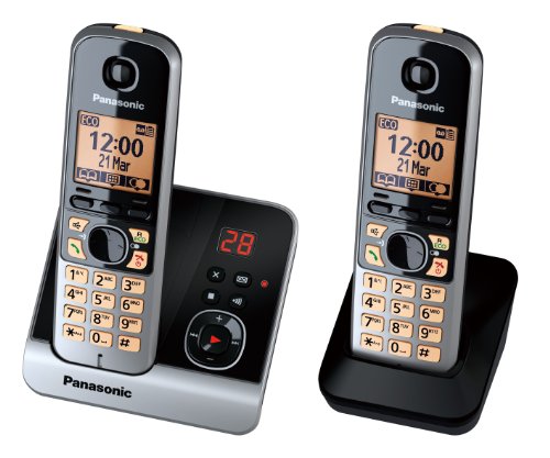 Panasonic KX-TG6722GB Duo Schnurlostelefon (4,6 cm (1,8 Zoll) Display, Smart-Taste, Freisprechen, Anrufbeantworter) schwarz/silber