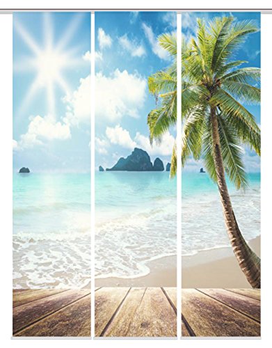 Home Fashion Digitaldruck Schiebevorhang 3er Set, Stoff, blau, 245 x 60 x 245 cm, 3-Einheiten