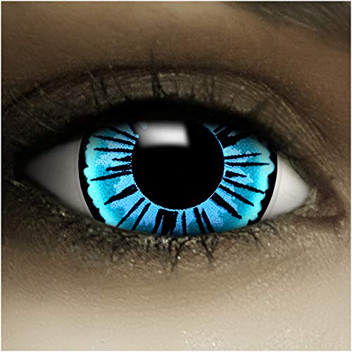 Maxi Sclera Kontaktlinsen'Engel' + Kunstblut Kapseln + Behälter von FXContacts in blau, weich, ohne Stärke als 2er Pack - farbige lenses perfekt zu Halloween, Karneval, Fasching oder Fastnacht