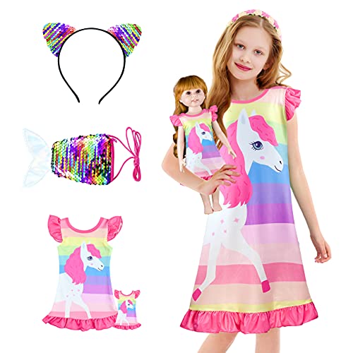 KeeFsion Mädchen Nachthemd Kinder Schlafanzug Mehrfarbige Nachthemden Prinzessinnen Nachtwäsche für Mädchen Nachtkleid zum Schlafen Mehrfarbig 3-9 Jahre(E7), 140 (8-9 Jahre)