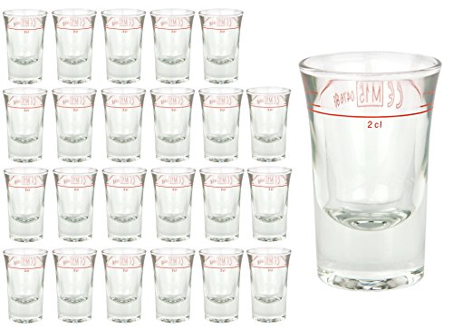 Van Well 24er Set Schnapsglas DUBLINO mit Eichstrich, 2 cl, geeicht, Spirituosenglas mit Füllstrich, Stamper, Shot Glas, hochglänzendes Markenglas, glasklar