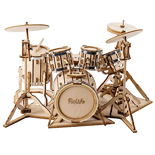 Rolife Holzpuzzle Erwachsene 3D Schlagzeug Modellbau Holzbausatz für Erwachsene Teenager Musikinstrumente 246 Teilen, Drum kit