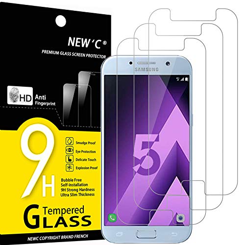 NEW'C 3 Stück, Panzer Schutz Glas für Samsung Galaxy A5 2017, Frei von Kratzern, 9H Härte, HD Displayschutzfolie, 0.33mm Ultra-klar, Ultrabeständig