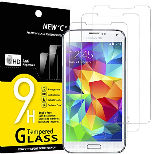 NEW'C 3 Stück, Panzer Schutz Glas für Samsung Galaxy S5, Frei von Kratzern, 9H Härte, HD Displayschutzfolie, 0.33mm Ultra-klar, Ultrabeständig