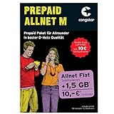 Congstar Prepaid Allnet M mit 10,00 € Guthaben (1,5 GB Datenvolumen + Allnet Flat in alle dt. Netze) SIM Karte