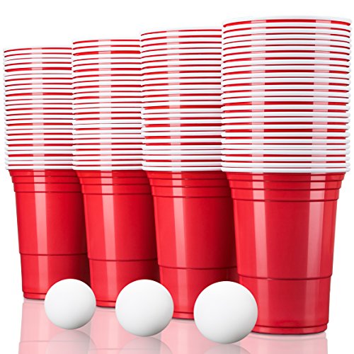 TRESKO 250 Beer Pong Becher | Partybecher 473ml - 16oz | Bierpong, Red Cups extra stark | Plastikbecher Rot
