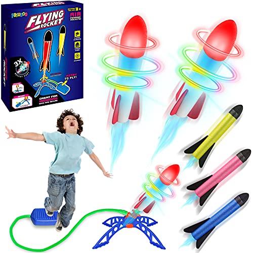 FOSUBOO Spielzeug Rakete Outdoor Spiele für Kinder, Kinderspielzeug Raketen Luftdruck Gartenspiele, Geschenke für Jungen Mädchen ( 3 LED Rakete,3 Schaumstoff Rakete)