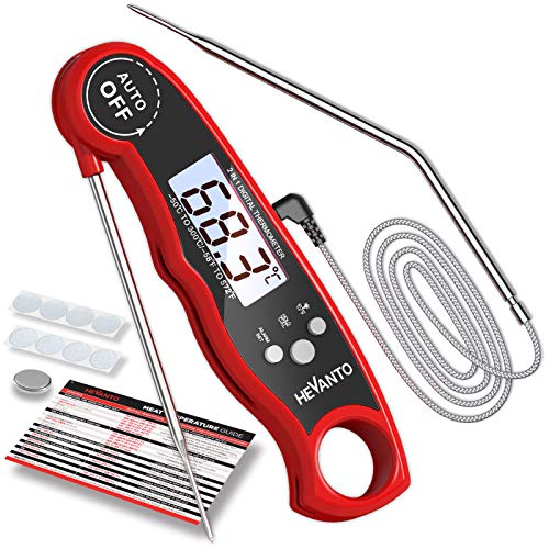Hevanto Fleischthermometer Digital Grillthermometer, 2-in-1 Instant Read Bratenthermometer mit 2 Edelstahlsonden & Temperatur Voreinstellen Alarm Küchenthermometer für Küche, Braten, Grill, BBQ
